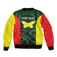 Personalised PNG Oro Province Sleeve Zip Bomber Jacket Bird of Paradise Tattoo Flag Motif - Polynesian Pride