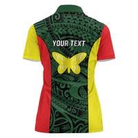Personalised PNG Oro Province Women Polo Shirt Bird of Paradise Tattoo Flag Motif - Polynesian Pride