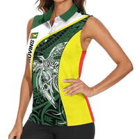 Personalised PNG Oro Province Women Sleeveless Polo Shirt Bird of Paradise Tattoo Flag Motif - Polynesian Pride