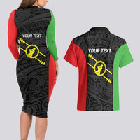 Personalised PNG Southern Highlands Province Couples Matching Long Sleeve Bodycon Dress and Hawaiian Shirt Bird of Paradise Tattoo Flag Motif LT9 - Polynesian Pride