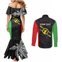 Personalised PNG Southern Highlands Province Couples Matching Mermaid Dress and Long Sleeve Button Shirt Bird of Paradise Tattoo Flag Motif LT9 - Polynesian Pride