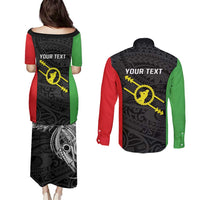 Personalised PNG Southern Highlands Province Couples Matching Puletasi and Long Sleeve Button Shirt Bird of Paradise Tattoo Flag Motif LT9 - Polynesian Pride