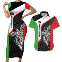Personalised PNG Southern Highlands Province Couples Matching Short Sleeve Bodycon Dress and Hawaiian Shirt Bird of Paradise Tattoo Flag Motif LT9 Red - Polynesian Pride