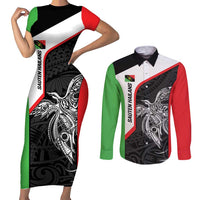 Personalised PNG Southern Highlands Province Couples Matching Short Sleeve Bodycon Dress and Long Sleeve Button Shirt Bird of Paradise Tattoo Flag Motif LT9 Red - Polynesian Pride