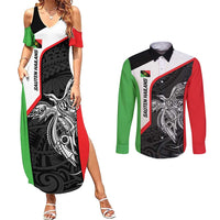 Personalised PNG Southern Highlands Province Couples Matching Summer Maxi Dress and Long Sleeve Button Shirt Bird of Paradise Tattoo Flag Motif LT9 Red - Polynesian Pride