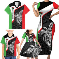 Personalised PNG Southern Highlands Province Family Matching Short Sleeve Bodycon Dress and Hawaiian Shirt Bird of Paradise Tattoo Flag Motif LT9 - Polynesian Pride