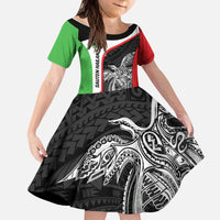 Personalised PNG Southern Highlands Province Kid Short Sleeve Dress Bird of Paradise Tattoo Flag Motif - Polynesian Pride