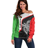 Personalised PNG Southern Highlands Province Off Shoulder Sweater Bird of Paradise Tattoo Flag Motif LT9 Women Red - Polynesian Pride