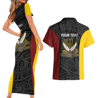 Personalised PNG Western Province Couples Matching Short Sleeve Bodycon Dress and Hawaiian Shirt Bird of Paradise Tattoo Flag Motif LT9 - Polynesian Pride