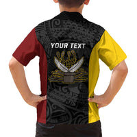 Personalised PNG Western Province Family Matching Off Shoulder Maxi Dress and Hawaiian Shirt Bird of Paradise Tattoo Flag Motif - Polynesian Pride