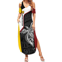 Personalised PNG Western Province Family Matching Summer Maxi Dress and Hawaiian Shirt Bird of Paradise Tattoo Flag Motif LT9 Mom's Dress Red - Polynesian Pride