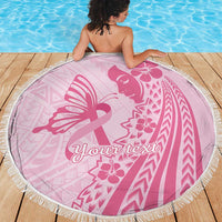 Pacific Girl and Butterfly Cancer Ribbon Personalised Beach Blanket LT9 - Polynesian Pride