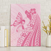 Pacific Girl and Butterfly Cancer Ribbon Personalised Canvas Wall Art LT9 Without Frame Pink - Polynesian Pride