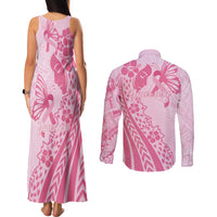 Pacific Girl and Butterfly Cancer Ribbon Personalised Couples Matching Tank Maxi Dress and Long Sleeve Button Shirt