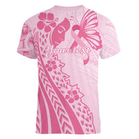 Pacific Girl and Butterfly Cancer Ribbon Personalised Women V-Neck T-Shirt
