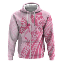 Pacific Girl and Butterfly Cancer Ribbon Personalised Zip Hoodie LT9 Zip Hoodie Pink - Polynesian Pride