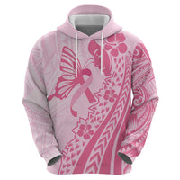 Pacific Girl and Butterfly Cancer Ribbon Personalised Zip Hoodie LT9 - Polynesian Pride