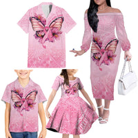 Faith Hope Love Butterfly Ribbon Personalised Family Matching Off The Shoulder Long Sleeve Dress and Hawaiian Shirt