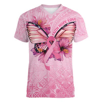 Faith Hope Love Butterfly Ribbon Personalised Women V-Neck T-Shirt