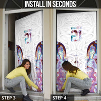 Custom New Zealand Aotearoa Door Cover Pink Maori Paua Shell Indigenous - Polynesian Pride