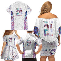 Custom New Zealand Aotearoa Family Matching Off Shoulder Short Dress and Hawaiian Shirt Pink Maori Paua Shell Indigenous - Polynesian Pride