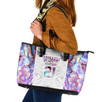 Custom New Zealand Aotearoa Leather Tote Bag Pink Maori Paua Shell Indigenous LT9 Pink - Polynesian Pride