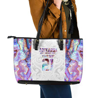 Custom New Zealand Aotearoa Leather Tote Bag Pink Maori Paua Shell Indigenous LT9 - Polynesian Pride
