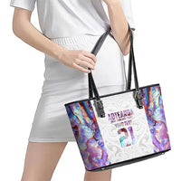 Custom New Zealand Aotearoa Leather Tote Bag Pink Maori Paua Shell Indigenous LT9 - Polynesian Pride