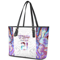 Custom New Zealand Aotearoa Leather Tote Bag Pink Maori Paua Shell Indigenous LT9 - Polynesian Pride