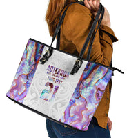 Custom New Zealand Aotearoa Leather Tote Bag Pink Maori Paua Shell Indigenous LT9 - Polynesian Pride