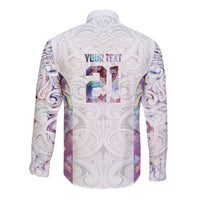 Custom New Zealand Aotearoa Long Sleeve Button Shirt Pink Maori Paua Shell Indigenous - Polynesian Pride