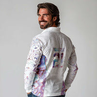 Custom New Zealand Aotearoa Long Sleeve Polo Shirt Pink Maori Paua Shell Indigenous - Polynesian Pride