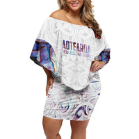 Custom New Zealand Aotearoa Off Shoulder Short Dress Pink Maori Paua Shell Indigenous - Polynesian Pride