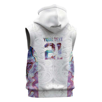 Custom New Zealand Aotearoa Sleeveless Zip Hoodie Pink Maori Paua Shell Indigenous LT9 - Polynesian Pride