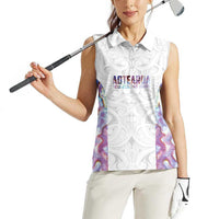 Custom New Zealand Aotearoa Women Sleeveless Polo Shirt Pink Maori Paua Shell Indigenous - Polynesian Pride