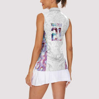 Custom New Zealand Aotearoa Women Sleeveless Polo Shirt Pink Maori Paua Shell Indigenous - Polynesian Pride