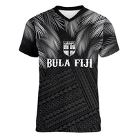 2026 Autumn Rugby Nations Fiji Custom Women V-Neck T-Shirt Fijian Palm Leaf Tapa Tribal Inspired LT9 Female Black - Polynesian Pride