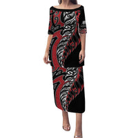 Koru Fern New Zealand Puletasi Maori Tribal Pattern LT9 Long Dress Red - Polynesian Pride