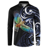 New Zealand Kea Bird Personalised Button Sweatshirt Maori Tribal Koru Art LT9 Blue - Polynesian Pride