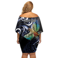 New Zealand Kea Bird Personalised Off Shoulder Short Dress Maori Tribal Koru Art