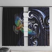 New Zealand Kea Bird Personalised Window Curtain Maori Tribal Koru Art LT9 With Hooks Blue - Polynesian Pride