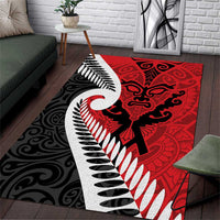 Silver Fern Koru Swirls with Maori Ta Moko Area Rug LT9 Red - Polynesian Pride