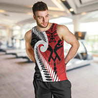 Silver Fern Koru Swirls with Maori Ta Moko Men Tank Top LT9 Red - Polynesian Pride