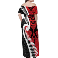 Silver Fern Koru Swirls with Maori Ta Moko Off Shoulder Maxi Dress LT9 - Polynesian Pride