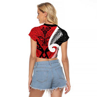 Silver Fern Koru Swirls with Maori Ta Moko Raglan Cropped T Shirt LT9 - Polynesian Pride
