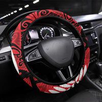 Silver Fern Koru Swirls with Maori Ta Moko Steering Wheel Cover LT9 Universal Fit Red - Polynesian Pride