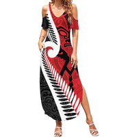 Silver Fern Koru Swirls with Maori Ta Moko Summer Maxi Dress LT9 Women Red - Polynesian Pride