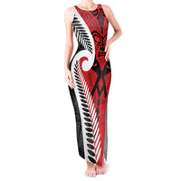 Silver Fern Koru Swirls with Maori Ta Moko Tank Maxi Dress LT9 Women Red - Polynesian Pride