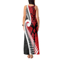 Silver Fern Koru Swirls with Maori Ta Moko Tank Maxi Dress LT9 - Polynesian Pride