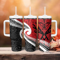 Silver Fern Koru Swirls with Maori Ta Moko Tumbler With Handle LT9 - Polynesian Pride